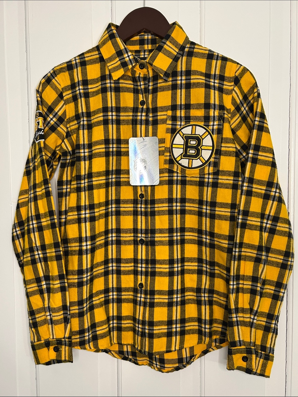 NHL Boston Bruins hockey 100% cotton buffalo Plaid flannel button down shirt